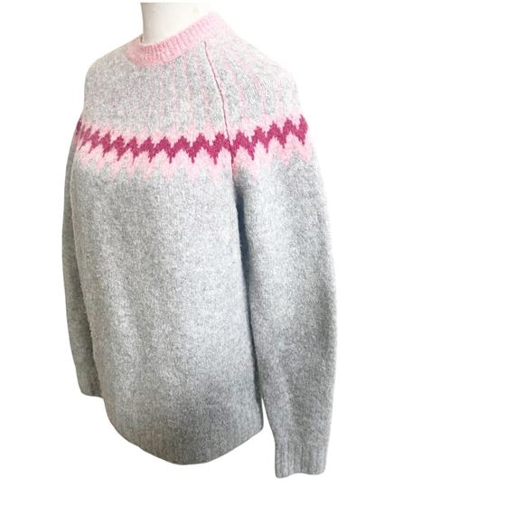 Jason Wu Women’s Fair Isle Sweater Wool Sz Small Gray Pink Oversized Crew Neck - Picture 3 of 12